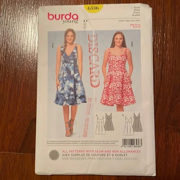 2/$15 Burda 6536 Sewing Pattern 6-18 - Picture 1 of 2